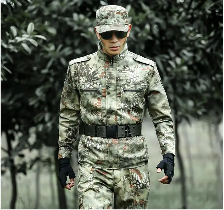 Открытый военный тренировочный костюм: пальто+ Штаны для мужчин Камуфляжный костюм куртка для туристических походов комплект со штанами - Цвет: Армейский зеленый