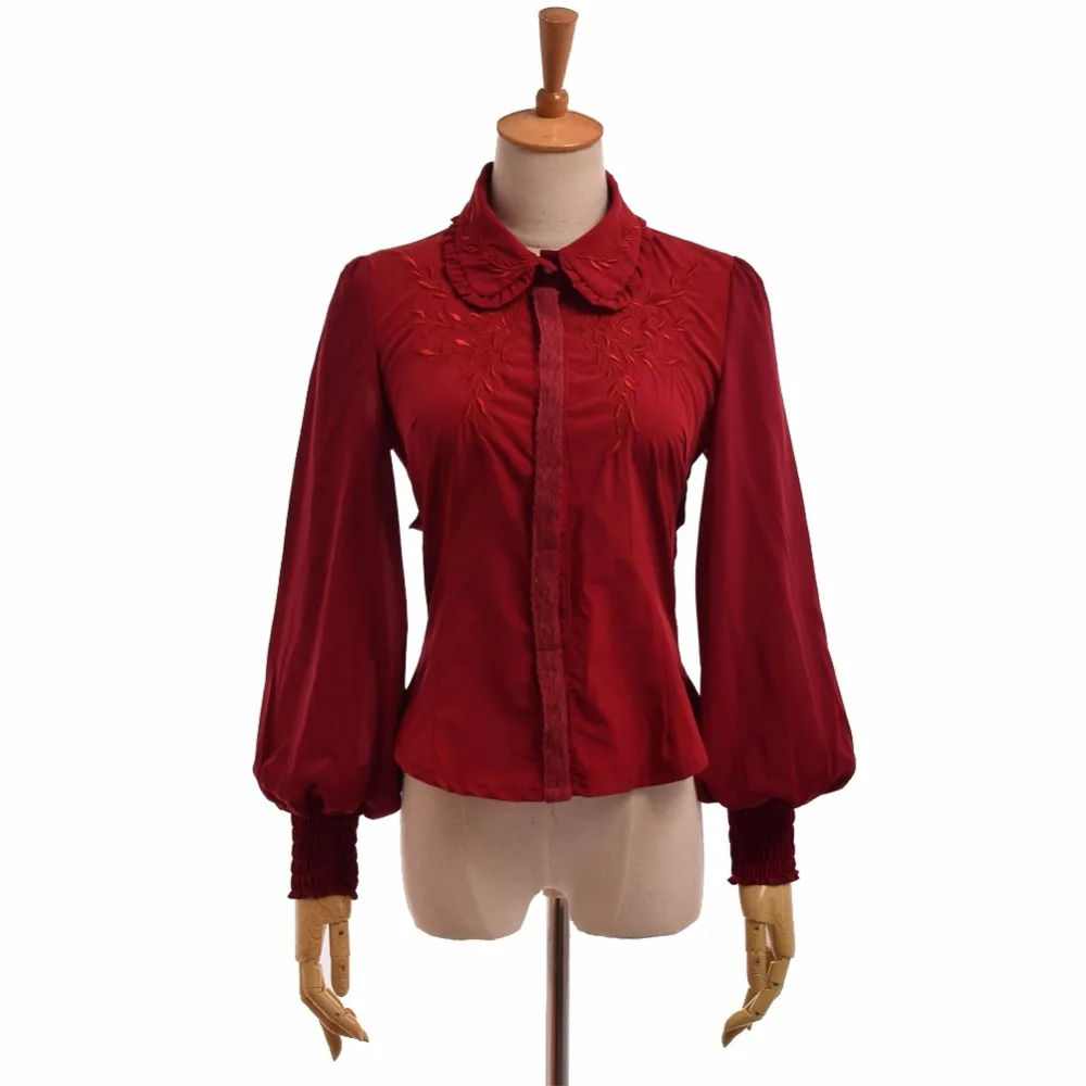 

1pc Girls Lolita Chiffon Blouse Women Fantasy Wings Embroidered Long Sleeve Back-belt Shirt Tops