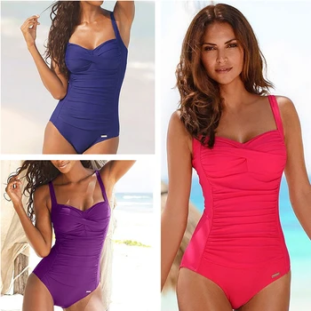 

ESSV 2019 One Piece Swimsuit Plus Size Swimwear Women Push Up Swimwear Print Patchwork Vintage Retro Bathing Suit Swim Wear