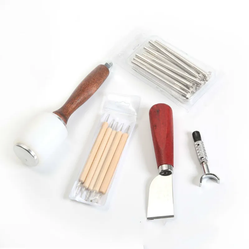 

5pcs leather engraving kit printing tool hammer press scrubber rotary knife cutting diamond Kit
