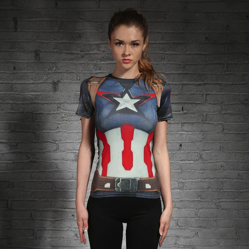 Компрессионная Футболка женская супергерой Капитан Америка/Человек-паук/Бэтмен Топы быстросохнущие облегающая одежда для бодибилдинга женщины