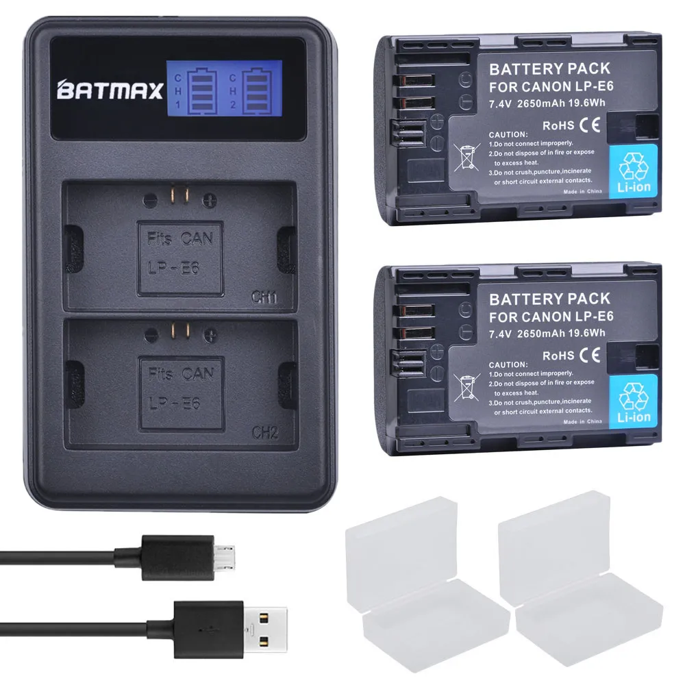 Аккумулятор Batmax 2650 мАч LP E6 LPE6 для фотоаппаратов Canon EOS 5DS R 5D Mark II III 6D 7D 80D 90D