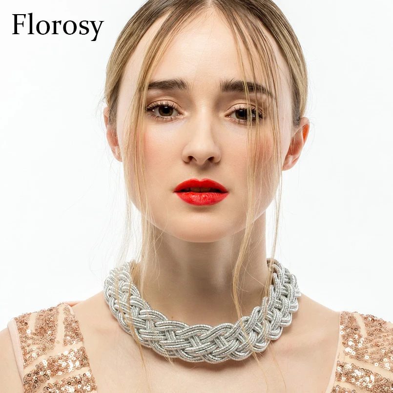 

Rope Chain Braided Chunky Statement Choker Necklace For Women Florosy Brand Jewelry 2019 New Fashion Magnetism Button Necklace