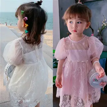 

Girls lace dress 2019 summer new short sleeve princess dress party holiday dress for children clothes toddler dress 3-10Y ws851