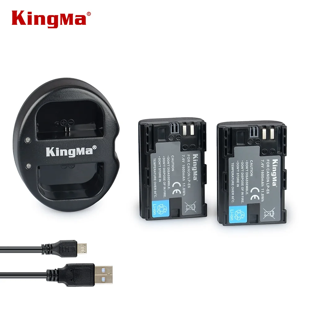 KingMa LPE6 LP E6 Dual USB Camera Battery Charger + 2pcs LP E6 Battery