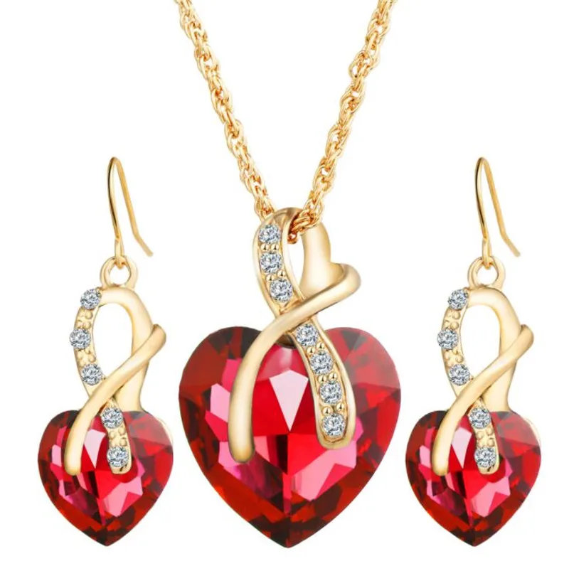 

Fashion Gold Color Jewelry Sets For Woman Cubic Zirconia Heart Necklace Pendant Earrings Statement Bridal Wedding Party Gift