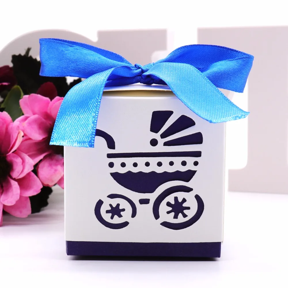 50 шт baby Shower коробка для сладостей в виде кареты лазерная резка коробки с лентой