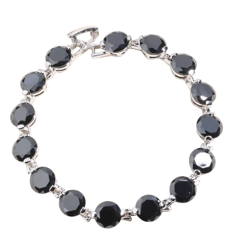 Unique Black Zircon 925 Sterling Silver For Women Link Chain Bracelet 6