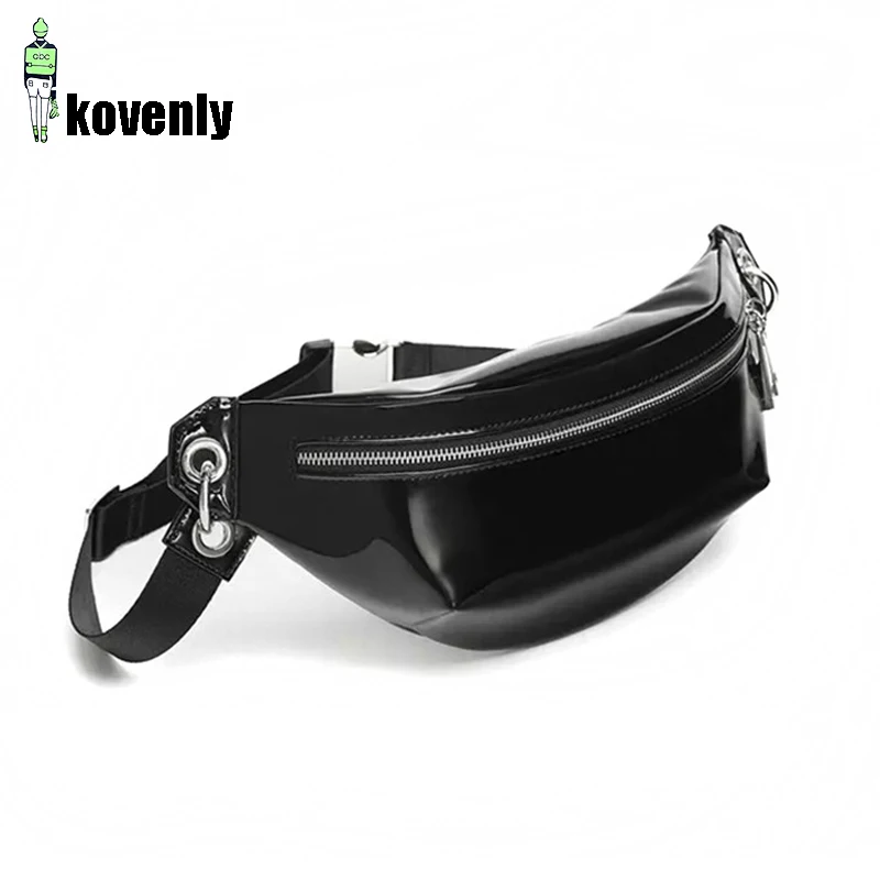 

Luxury Women Waist Bag Patent leather Oval Shape Fanny Pack Ladies Belt Chest Bag Solid Phone Pouch Travel PU Shoulder Bags A202
