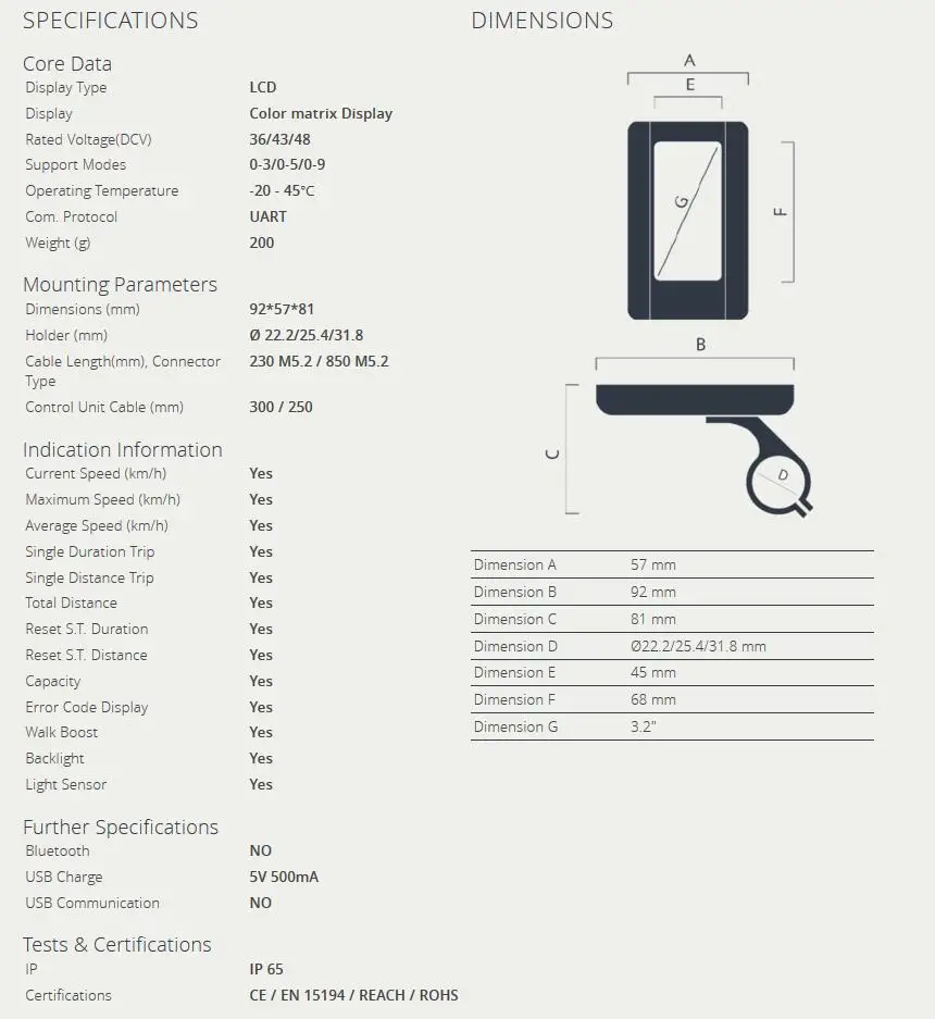 Top Bafang Speedometer TFT-850C LCD Display DP-C18 Color Screen Display C965 Monochrome Screen Speed Indicator with USB Interface 1 Top Bafang Speedometer TFT-850C LCD Display DP-C18 Color Screen Display C965 Monochrome Screen Speed Indicator with USB Interface 1
