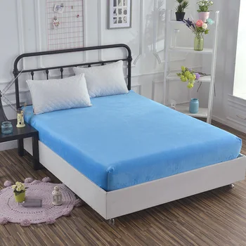

Blue Mattress Cover Good quality bed sheet New pattern fitted sheet bedding solid color twin full queen King With Elastic Band