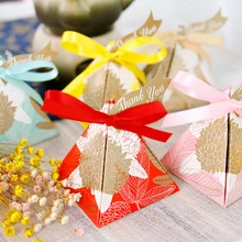 50 шт. золотые, розовые, желтые, синие, красные листья треугольная пирамида, свадебные сувениры, коробки для конфет, детский душ, подарок на день рождения