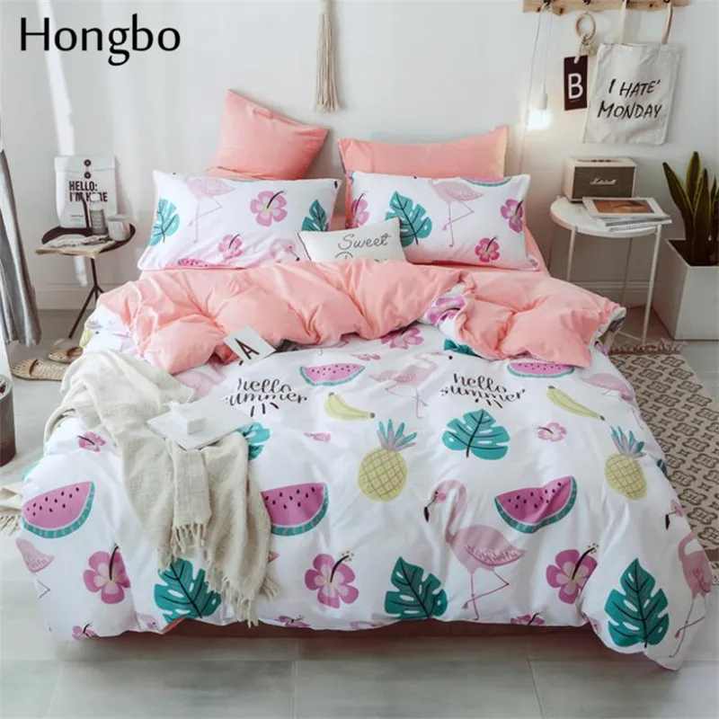 

Hongbo Crystal Flannel Duvet Cover Set Flamingo Watermelon Banana Pineapple Leaves Cotton Bedding Sets Duvet Cover Pillowcase