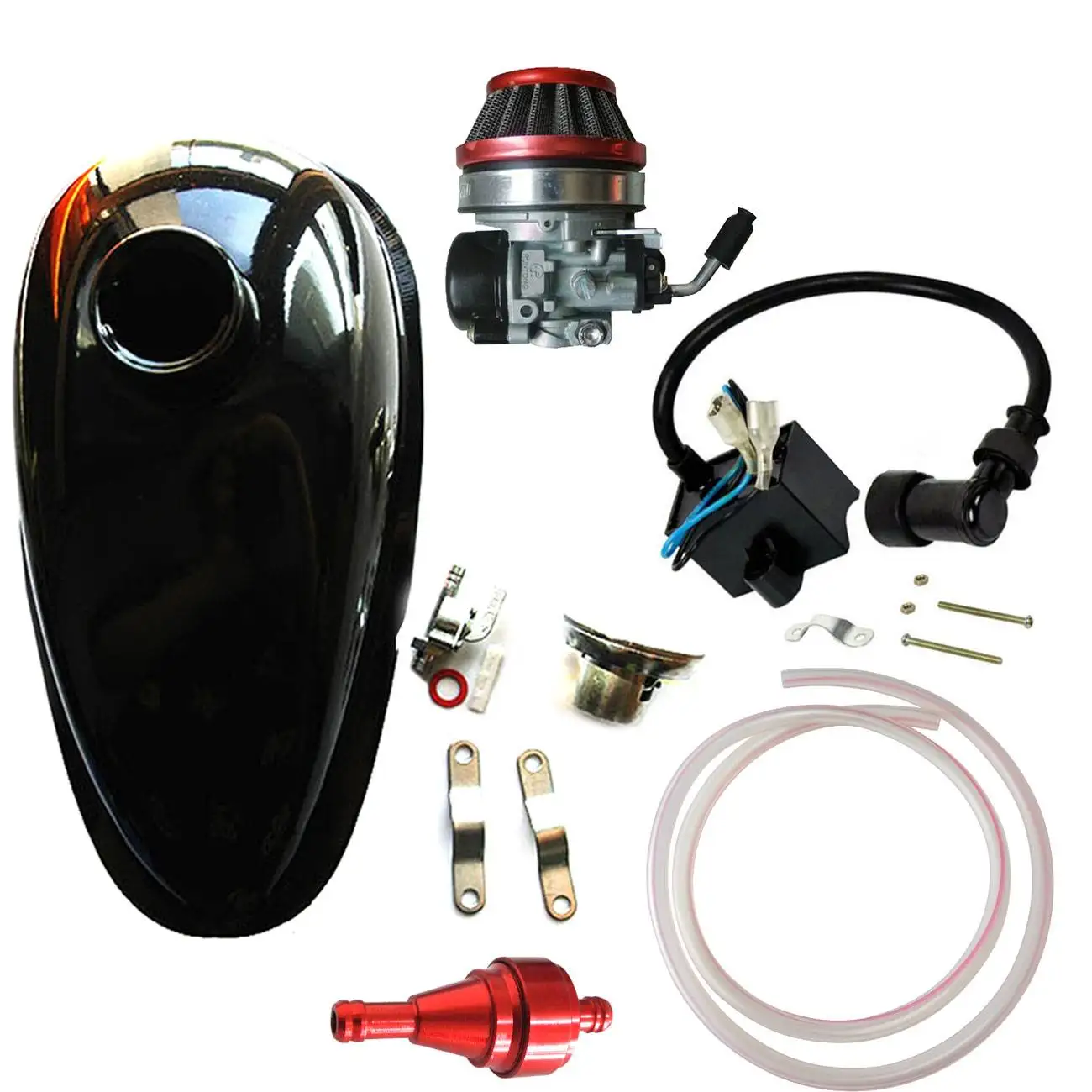 

Oil Tank Petcock&Red Air Filter&Carburetor Fits 66cc 80cc Motorized Bicycle