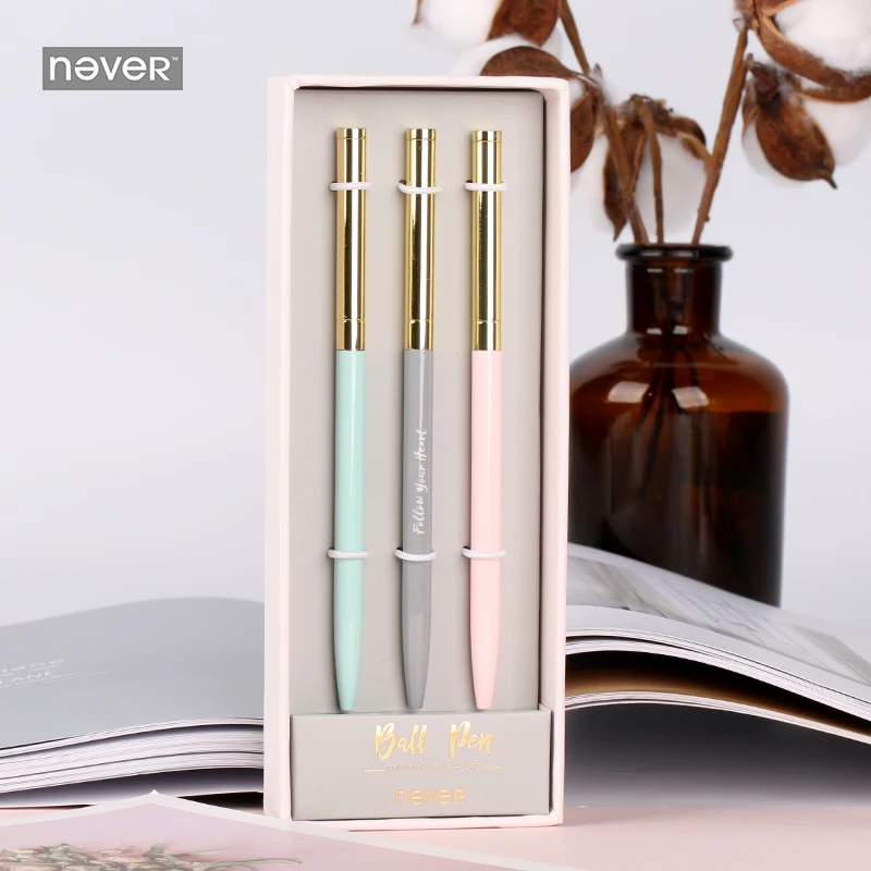 Never Pink Series Metal Ball Pen Roller Pens Set 0.7mm Black Ink Gift Packing Business Stationery Office Accessories Girls Gift