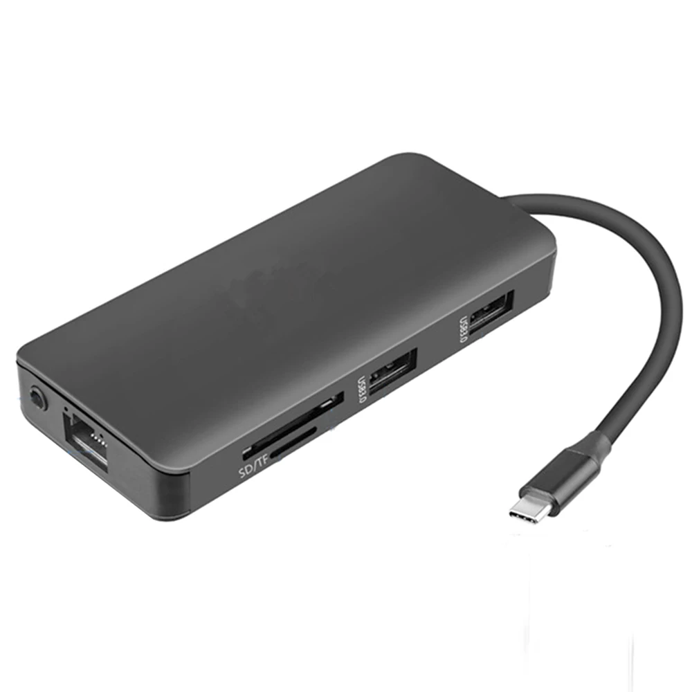 9 в 1 USB-C концентратор типа C до 3,5 мм аудио микрофон 4 к HDMI VGA RJ45 lan-адаптер с usb-разъемом 3,0 SD TF кардридер type C зарядка PD адаптер концентратор - Цвет: Черный