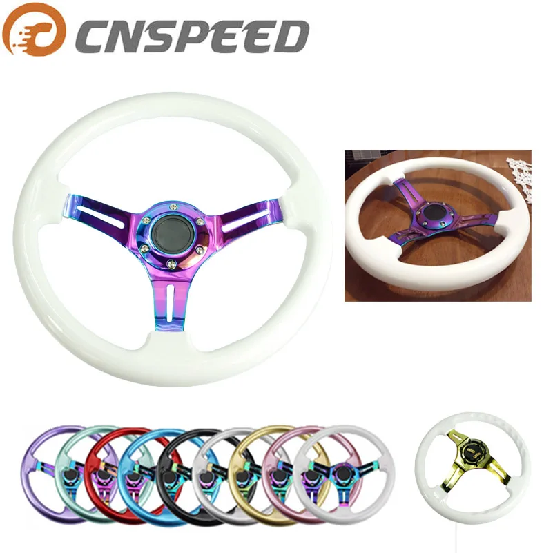 Volante deportivo para coche CNSPEED 350mm 14 pulgadas Universal nogal blanco rojo clásico Abs con radios de cromo Neo 6 agujeros YC100437 Volante deportivo para coche CNSPEED 350mm 14 pulgadas Universal nogal blanco rojo clásico Abs con radios de cromo Neo 6 agujeros YC100437
