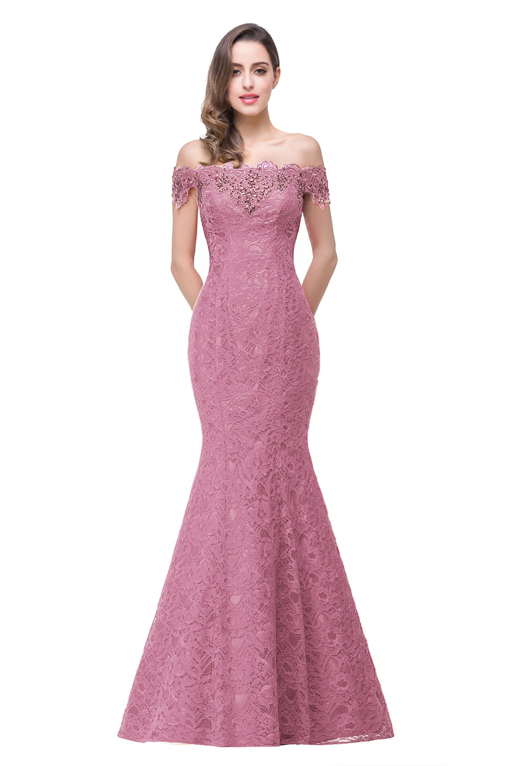 Misshow вечернее платье сексуальное длинное розовое кружевное вечернее платье Русалка с бисером Элегантное платье без рукавов с открытыми плечами robe de soiree