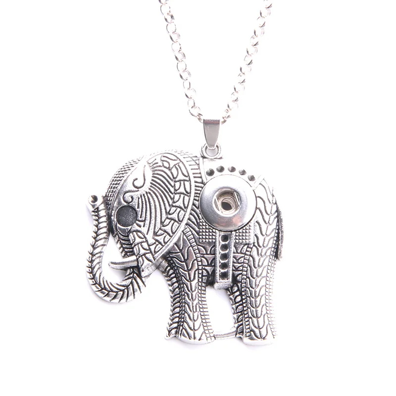 

Elephant Pendant DIY Necklace with long 60cm Link Fit 12mm Snap button Jewelry charm Necklace E11