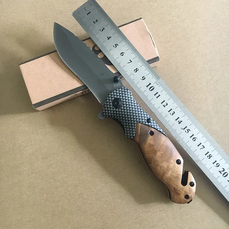 

Tactical Fold Pocket Knife Camp Survive Hunting EDC Tool Stainless Blade Wood Handle
