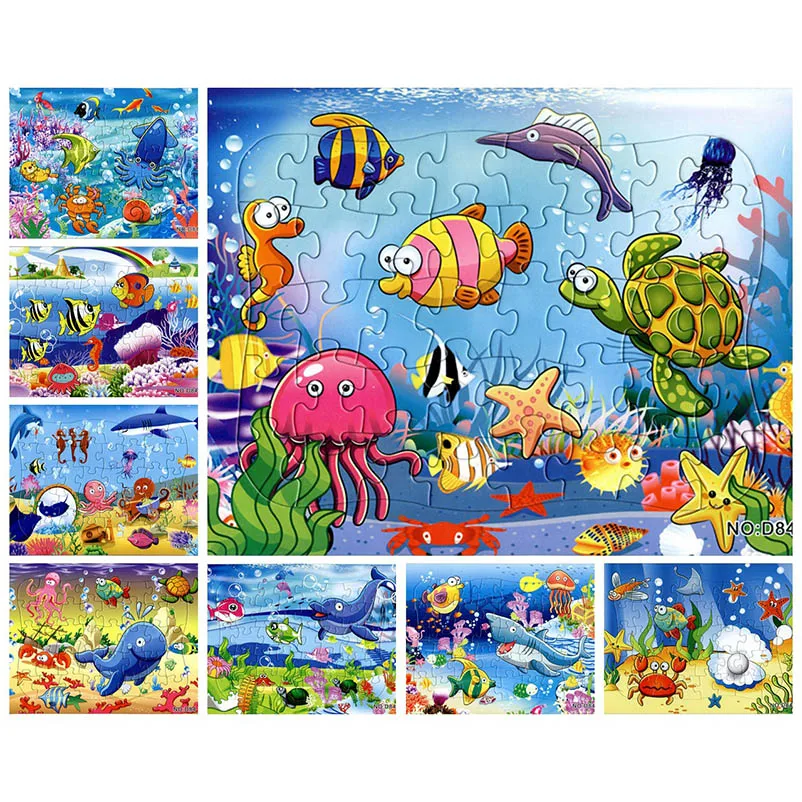 

8 PCS Puzzles Cartoon Ocean Underwater World Educational Toy For Children 8 Patterns Paper Puzzle Jigsaw Game Kid Toys