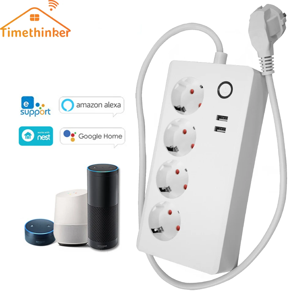 

Timethinker Ewelink Wifi Power Strip EU Plug Timer Socket Smart Home Remote Control 2 USB Ports for Alexa Google Home Automation