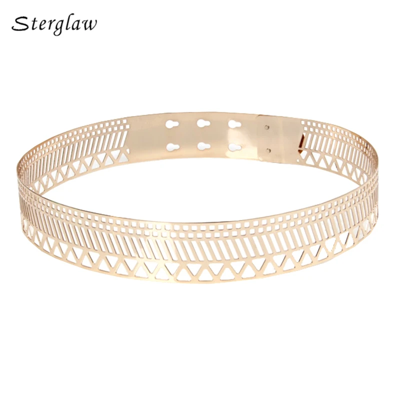 

riemen Hollow belts women 2019 4CM metal double iron lady's belt buckle, wide waist gold leaf woman belt Girl sterglaw J012