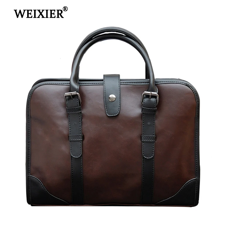 

WEIXIER 2019 Hot New Brand Designer Best Selling PU Fashion Simple Men's Handbag Retro Style Business Travel Computer Handbag