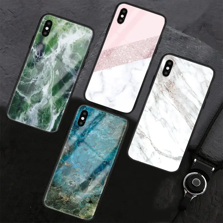 

Granite Stone Marble Texture Pattern Case For iphone 6 6S 7 8 Plus X XS XR MAX Tempered Glass Cover Case for Samsung s8 s9