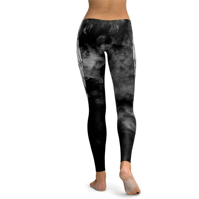 Feather Print Yoga Pants Women High Waist Sexy Workout Leggings Gym Sports Athlete Fitness Running Trousers  #3J#F (4) - 