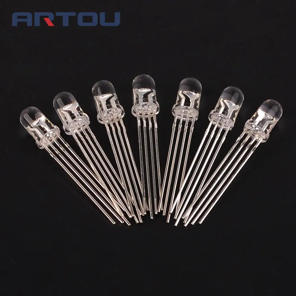 

100PCS 5mm RGB LED Common Cathode Tri-Color Emitting Diodes F5 RGB Diffused