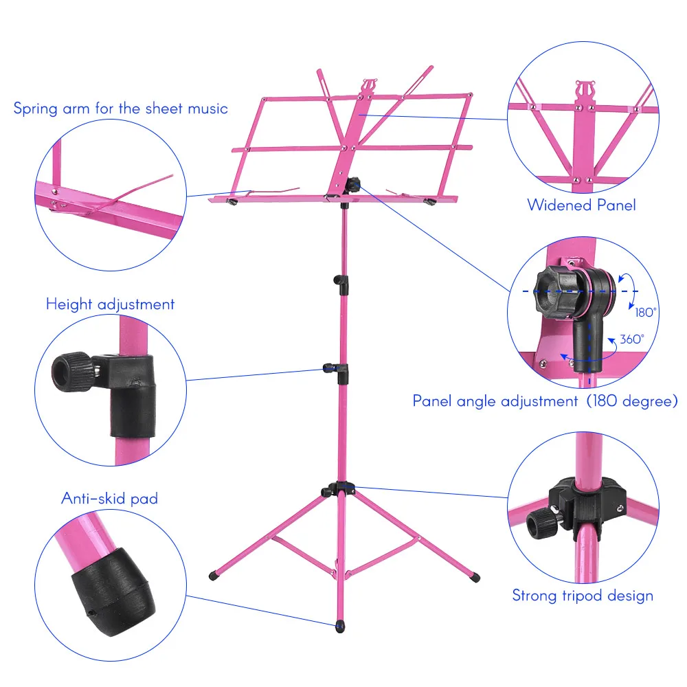 Складная музыкальная листовая подставка для штатива металлическая Музыкальная подставка держатель с водонепроницаемой сумкой для переноски 5 цветов Запчасти и аксессуары для гитары