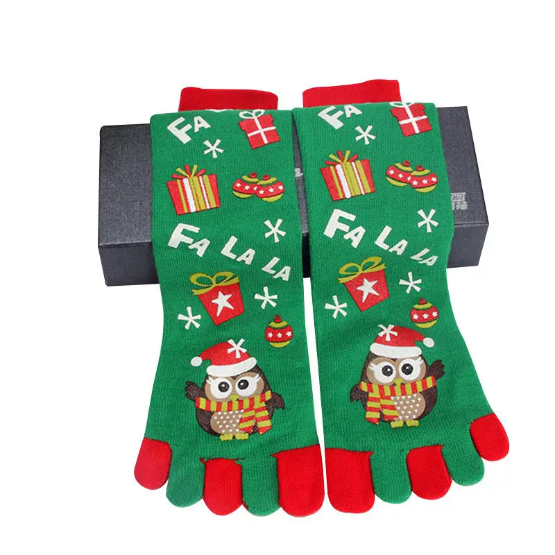 4Christmas Socks Five Fingers Women Socks Winter Warm Comfortable Ladies Toes Crew Stocking Santa Claus Reindeer Snowman Print Socks