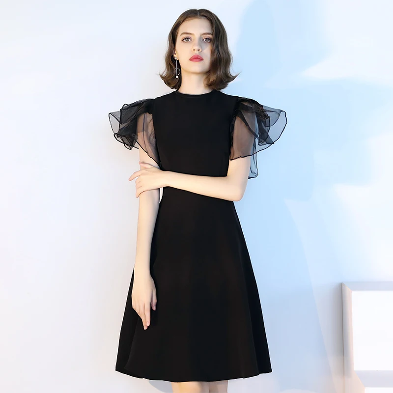 SSYFashion новый элегантный маленьких Платье черного цвета простые Гольфы оборками