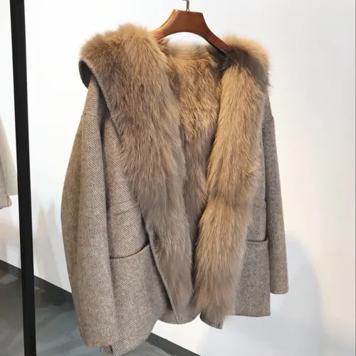 Camel Новинка, Женское пальто из натурального меха, корейское, двустороннее шерстяное пальто, пальто из лисьего меха, зимняя женская парка, Abrigo Mujer, YY839 - Цвет: Camel