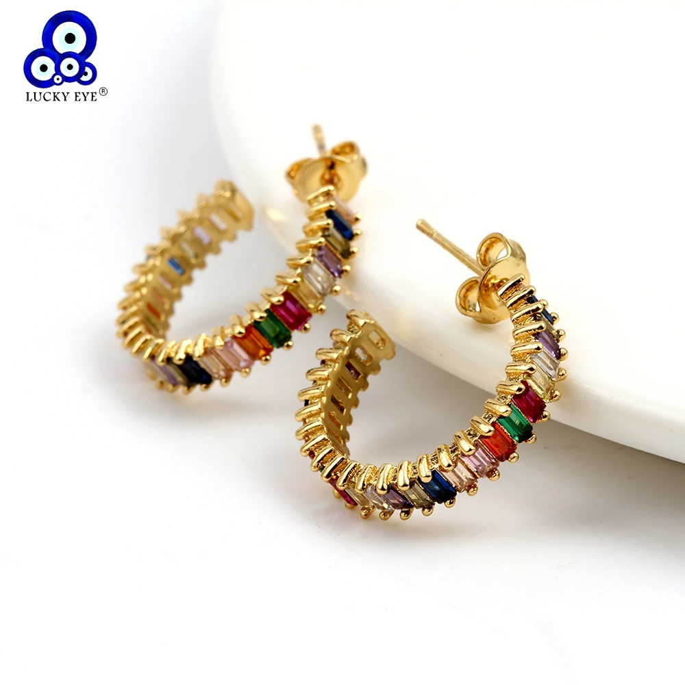 Lucky Eye Round Hoop Earrings Copper Colorful Zircon Micro Circle Drop Earrings for Women Female Fashion Jewelry EY6259