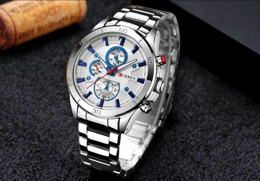 CURREN Top Brand Mens Watches Fashion Analog Military Sports Full Steel Waterproof Wrist Watch Male