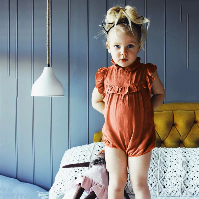 

Baby Romper Burst Lotus Leaf Collar Triangular Climbing Suit Baby Girl Clothes romper Baby Girl Summer Clothes Solid Jumpsuit