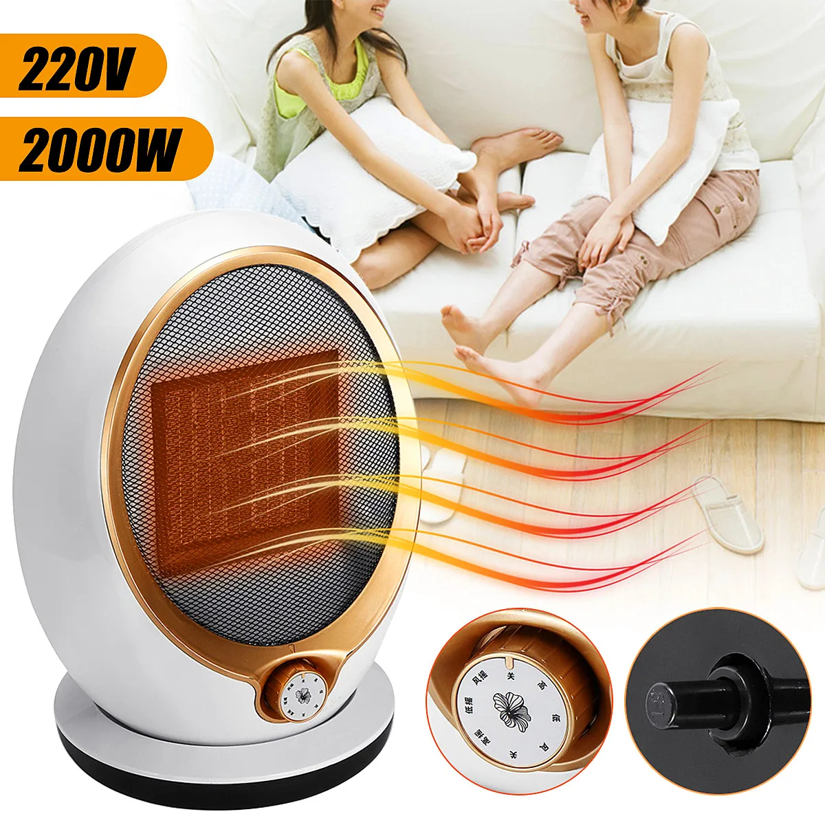 

220V 2000W Fashion Electric Air Heater Radiator Blower Room Fan Heater Warm Fan Indoor Electric Heater Fan Home Heating Office