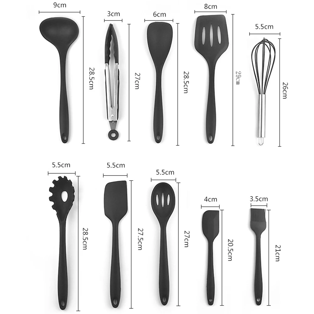 Премиум-силикон, кухонный набор, 10 шт., набор кухонной утвари, деревянная лопатка, кухонная утварь, набор инструментов, щипцы, кухонная посуда, кухонные принадлежности