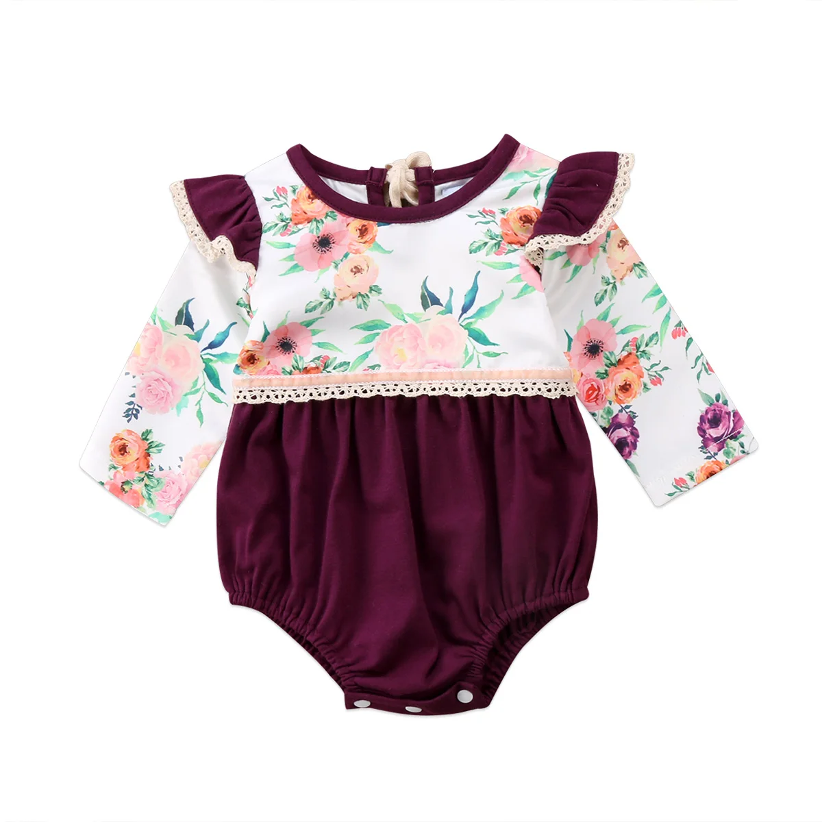 Pudcoco Cute Newborn Baby Girls Floral Romper Ruffle Patchwork Jumpsuit