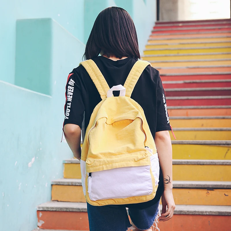 

Contrast Color Solid Schoolbag Men Women Large Capacity Backpack Student Bags Laptop Canvas Backpack Travel Mochilas Knapsack