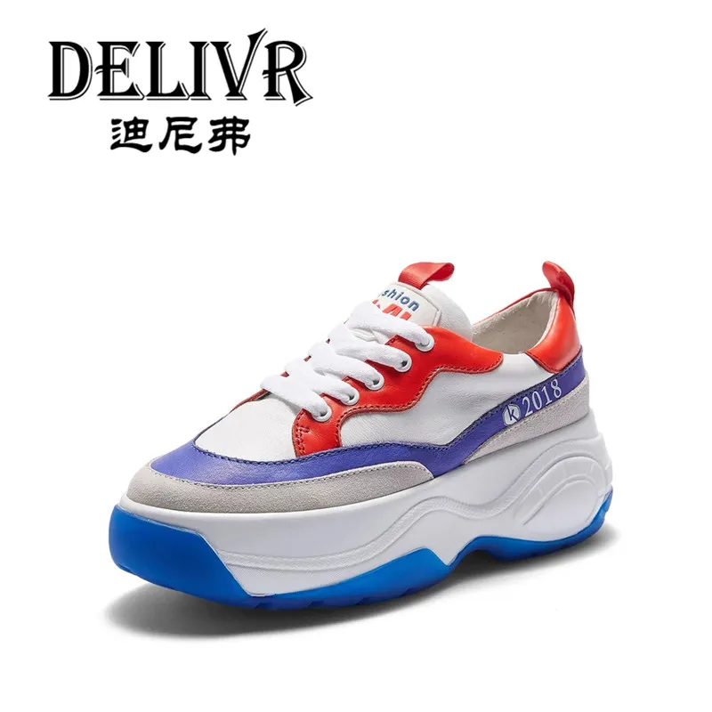 

Delivr Sneakers Women Luxury Brand Dad Shoes Women White Genuine Leather Chunky Shoes Platform Vulcanized Shoes Womens Harajuku
