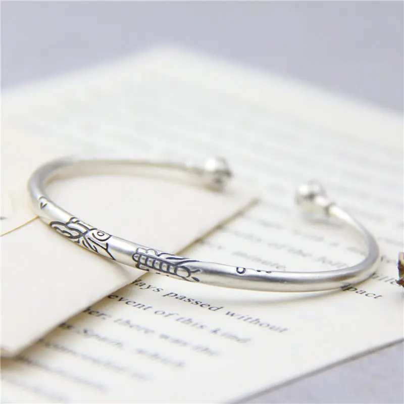 

C&R Real 999 Sterling Silver bangles for women bracelet Lotus female carved Thai silver opening bangle Fine Jewelry Adjustable