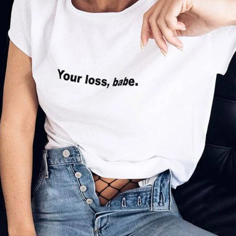 Женская футболка EnjoytheSpirit модная унисекс с надписью Your Loss Babe летние топы из 100%