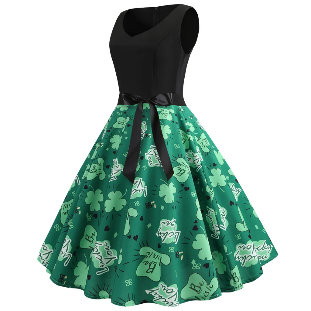 St. Patrick's Day Women's Dress Shamrock Evening Print Party Prom Swing ...