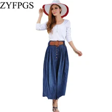 ZYFPGS, большие размеры, летняя женская плиссированная юбка-карандаш, джинсовые юбки, женские синие классические высококачественные элегантные повседневные юбки L0506