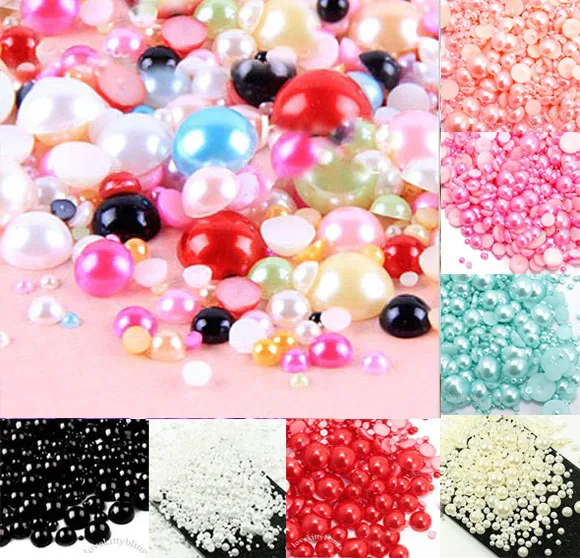 

500Pcs Mixed 2-10mm Colorful Half Round Pearl Beads Craft Cabochon Scrapbook Decoration Flatback Nail Art Garment Beads DIY