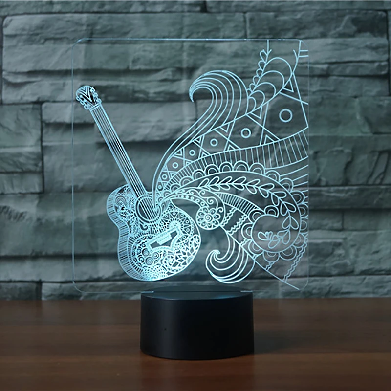 

Novelty 7 Colorful Atmosphere Guitar Shape 3D LED Night Light Musical Instruments Desk Table Lamp Baby Sleeping Lighting Decor