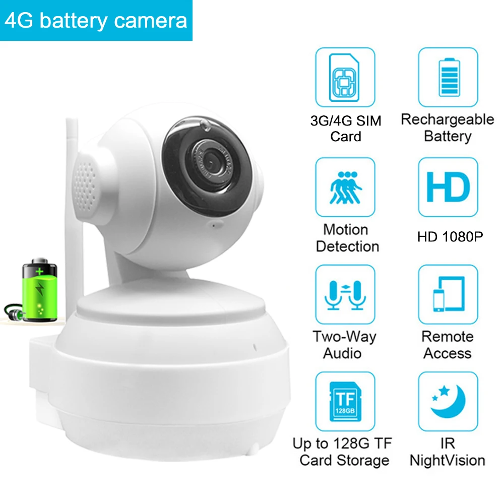 Беспроводная ip камера с питанием от аккумулятора 3G 4G SIM 1080P 2 МП HD инфракрасная